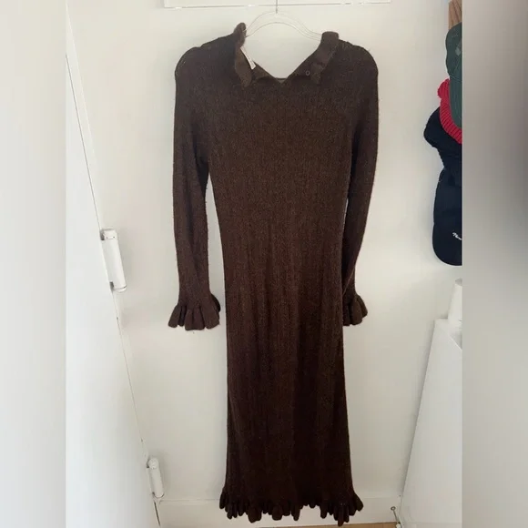 Doen Estella ruffled pointelle knit alpaca blend midi dress - Picture 5 of 9